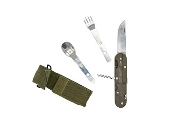 Old personal cutlery kit of a soldier