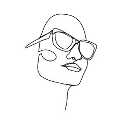 One line face. Minimalist continuous linear sketch woman face. Female portrait black white artwork outline vector hand drawn illustration. 