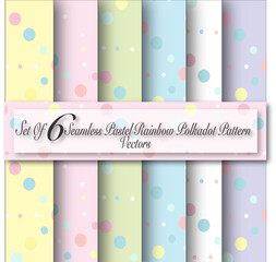 Set of 6 Seamless Rainbow Polkadot Patterns - Scrapbooking Papers - Craft papers - Fabric Printing - Wallpaper - Background
