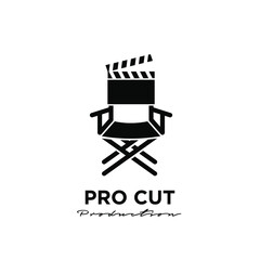 Pro Cut editing Studio Movie Video Cinema Cinematography Film Production logo design vector icon illustration Isolated White Background