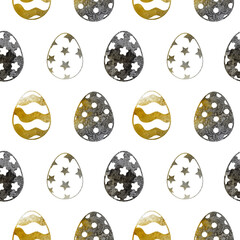 watercolor seamless pattern with easter eggs on white background