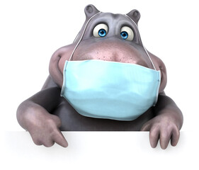 Fun 3D cartoon hippo with a mask