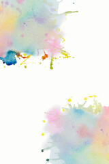 Bright watercolor blue- yellow- red stain line. Abstract illustration