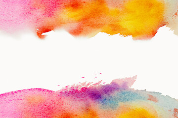 Bright watercolor paint yellow-pink-blue brush stroke. Abstract illustration