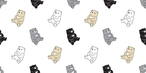 Bear seamless pattern polar bear vector sitting breed scarf isolated cartoon repeat background tile wallpaper illustration design