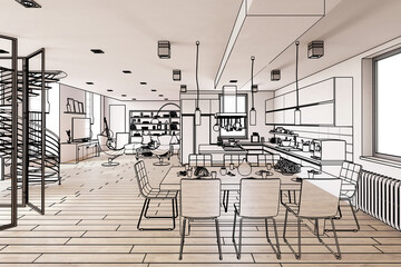 Luxury Residential Loft In Design (sketch) - 3d visualization