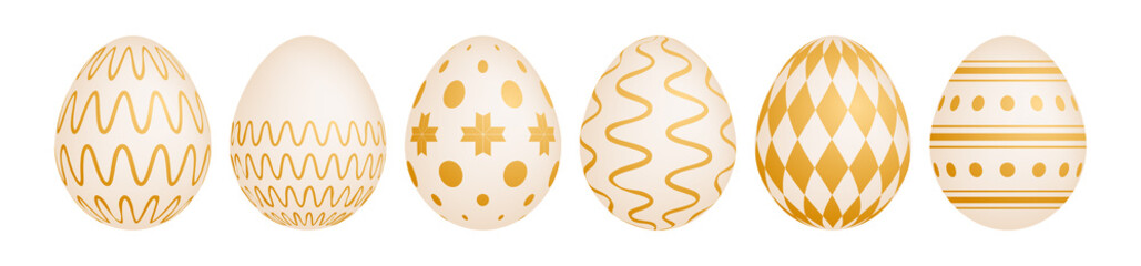 Set of six gold Easter eggs