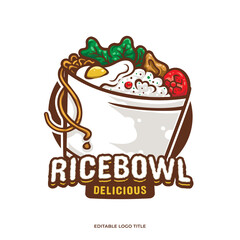 Ricebowl food cartoon logo with editable text vector illustration