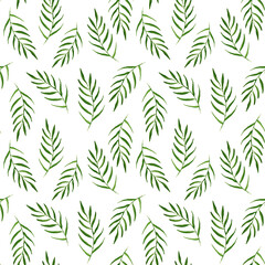 watercolor seamless pattern with green branches and leaves