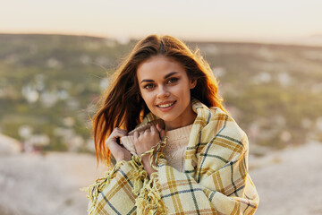  woman with fred on nature in the mountains smiling model 