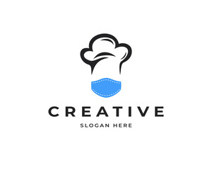Obraz premium Vector logo icon chef wears face mask. Creative chef logo symbol