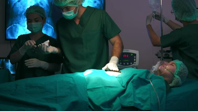 Footage B roll of Asian doctor in the operating room for surgical. Surgery beauty clinic in hospital healthcare concept. Beauty clinic and health concept. Surgery operating room.