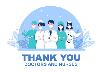 Fototapeta premium Thank You Doctor and Nurse, Illustration Pack of Thanksgiving To All Medical Assistants For Fighting with Coronavirus and Saving Lots of Lives