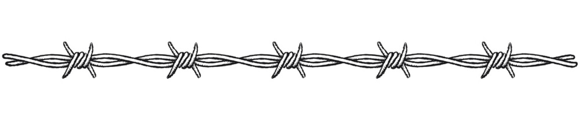 Barbed wire border, horizontal. Clip-art illustration of a barbed wire border on a white background. - obrazy, fototapety, plakaty