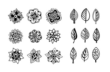 Mandala. Bohemian fashion set collection. Vector artwork. Black and white, monochrome. Coloring book page for adults, kids. Zentangle Illustration. Wallpaper, print, poster
