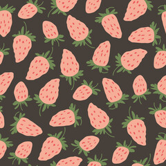 Strawberries seamless vector pattern on dark background