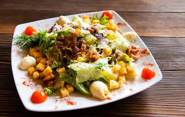 caesar salad on a plate close up