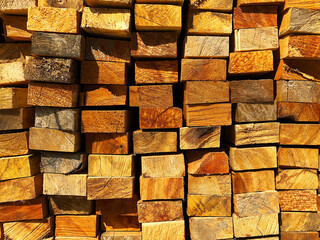 Close up stacked timber planks