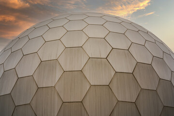 The outer spherical building of a dome cinema