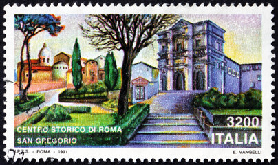 Postage stamp Italy 1991 church of St. Gregory, Rome