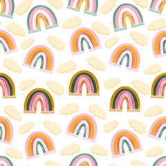 Bohemian, modern boho chic seamless pattern with hand drawn abstract rainbows in scandinavian style. Vector boho seamless repeating background, digital paper, fabric, wallpaper, stationery