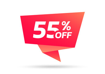 55% sale or discount tag, sticker or origami label. 55 percent price off badge. Promotion, ad banner, promo coupon design element. Vector illustration.