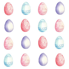 Spring Easter seamless pattern. Colored eggs geometry. Watercolor