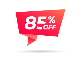 85% sale or discount tag, sticker or origami label. 85 percent price off badge. Promotion, ad banner, promo coupon design element. Vector illustration.