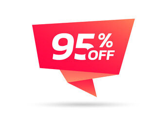 95% sale or discount tag, sticker or origami label. 85 percent price off badge. Promotion, ad banner, promo coupon design element. Vector illustration.