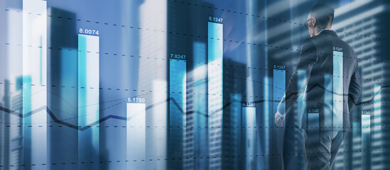 Finacial concept. Business Graph Stock Market chart. Digital charts and screen interface