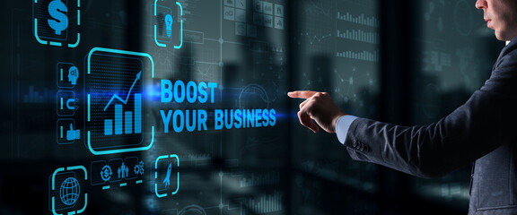 Boost your business on Virtual screen. Business Technology Internet and network concept