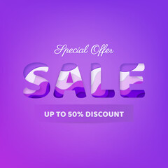 Sale background. Colorful and Bright Banner, Trendy Bright Paper Art Style. 3D Paper Cut Shapes. Geometric sale Background. Sale Theme Design Template.