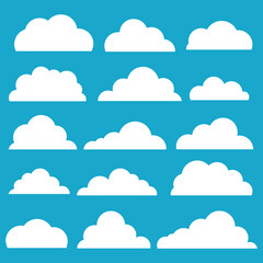 Cloud vector icon set white color on blue background.