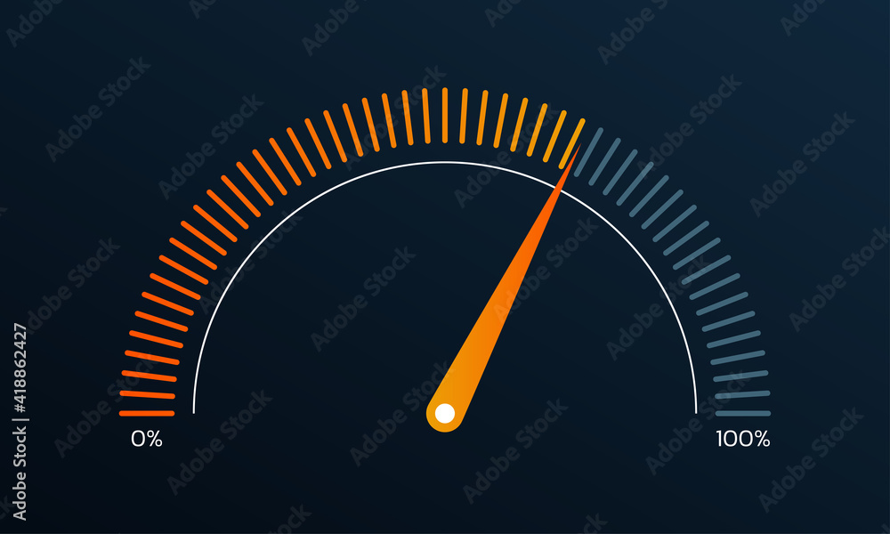 Poster gauge or meter indicator. speedometer icon with red, yellow, green scale and arrow. progress perform
