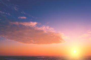 Beautiful cloud over the countryside at sunset. Sky texture. Abstract nature background