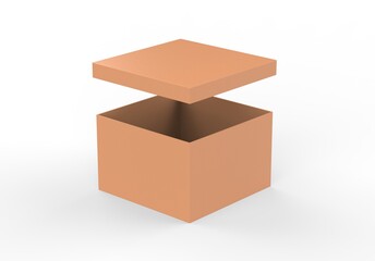 Brown square cardboard packaging box mockup, Kraft paper box mock up template on isolated white background, 3d illustration