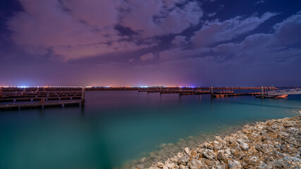 Purple night at Al-Khor port in Qatar