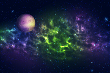 Fototapeta na wymiar Abstract planet, beautiful, starry sky with nebula. 3D illustration