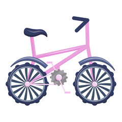 Fototapeta na wymiar A pink cartoon-style bike is isolated on a white background. Vector illustration, bicycle for children and teenagers.