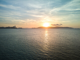 Aerial view of and Island on Sunsets