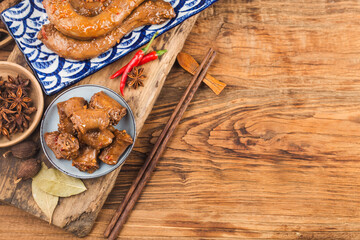 Delicious spiced duck neck on a plate