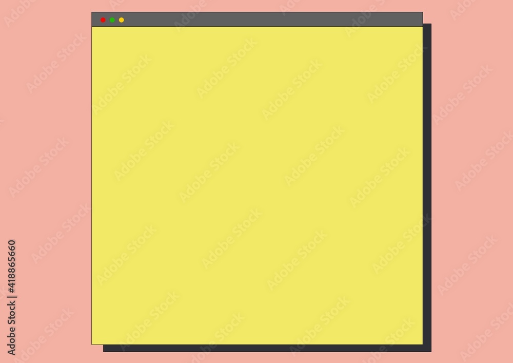 Poster computer window with copy space on yellow screen with pink background