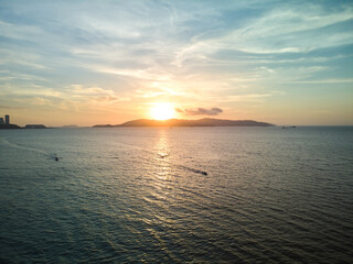 Aerial view of and Island on Sunsets