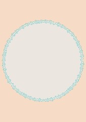White circle with copy space in blue frame on cream background