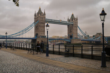 Morning View of the Tower Bridge From the Park, in London, UK