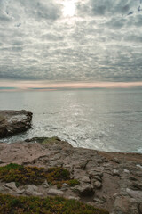 The Pacific Ocean coast in the city of Monterey in California. United States of America. Beautiful beach on a sunny day. Ocean landscape.