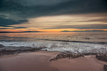 The Pacific Ocean coast in the city of Monterey in California. United States of America. Beautiful beach on a sunny day. Ocean landscape.
