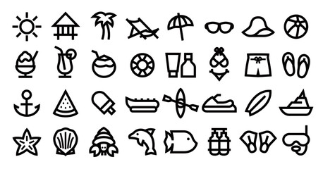 Beach and Summer Icon Set (Bold outline version)
