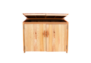 Squared wood trash open isolated on white background, clipping path