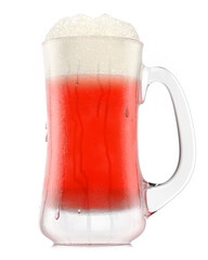 Frosty glass of fresh draft beer with bubble froth isolated on white background.